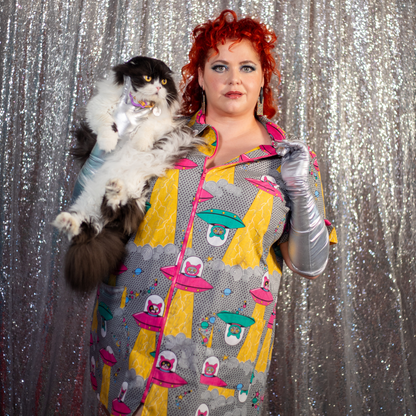 Cats in Space Minidress in Asteroid Field Blue Platypus Clothing