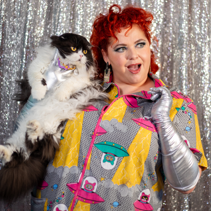 Cats in Space Minidress in Asteroid Field Blue Platypus Clothing