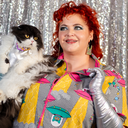 Cats in Space Minidress in Asteroid Field Blue Platypus Clothing