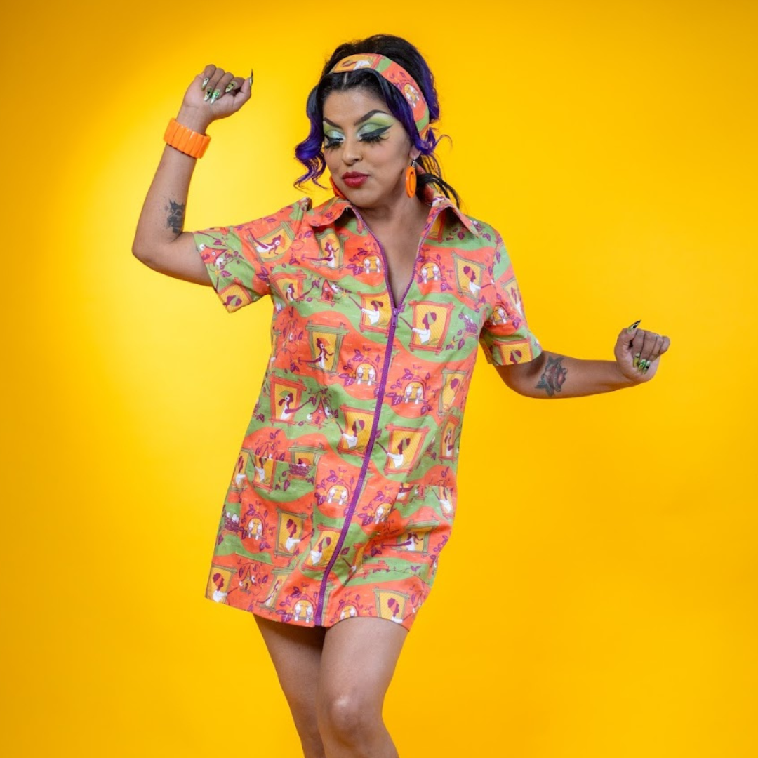 Brownstone Betties Zip-front Mini in Pumpkin & Olive Blue Platypus Clothing