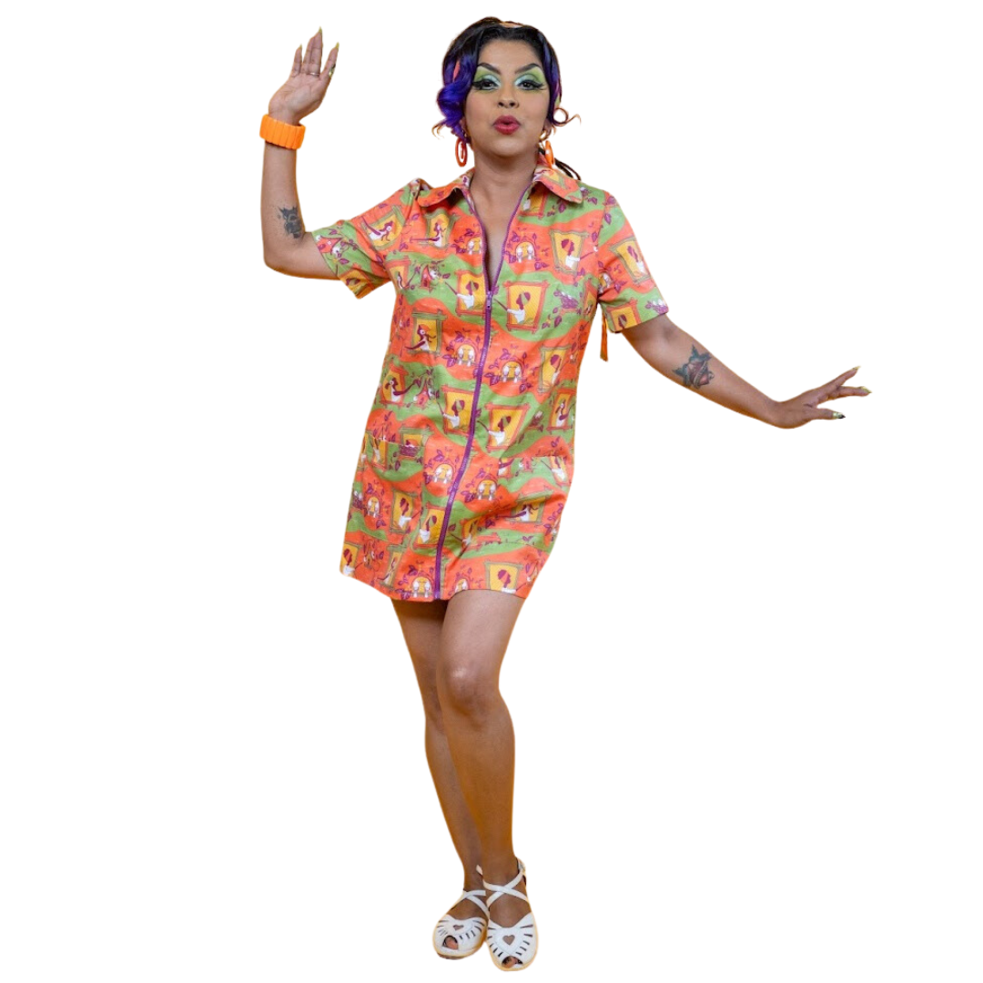 Brownstone Betties Zip-front Mini in Pumpkin & Olive Blue Platypus Clothing