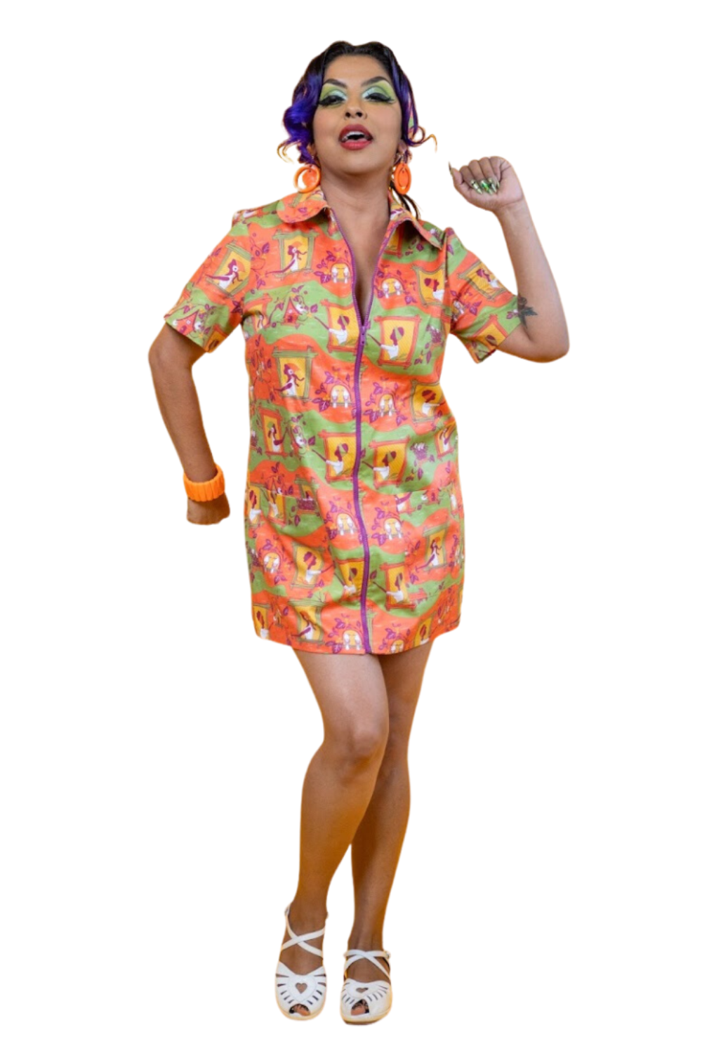 Brownstone Betties Zip-front Mini in Pumpkin & Olive Blue Platypus Clothing