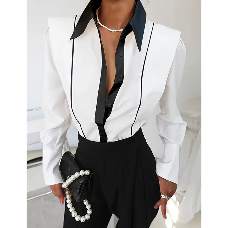 Women’s Black White Colorblock Shirt FitiqueFit