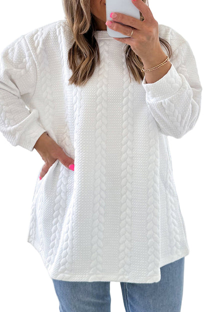 White Textured Loose Plus Size Long Sleeve Top Garden Naked Curves