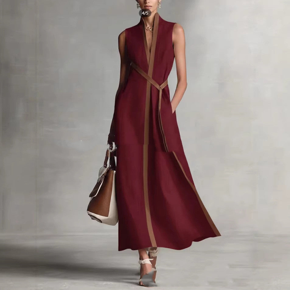 Women's Patchwork Cardigan & Wide Leg Pants Set | Colorblock Linen FitiqueFit