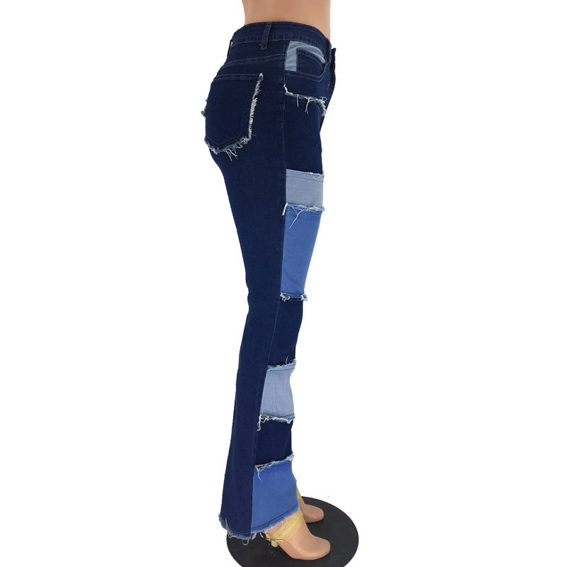 Patchwork high-rise flared jeans See size chart under “more details” The Fashion Celestial