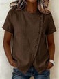 Women's Cross-Neckline Asymmetrical Hem Cotton Linen Top – Loose Fit FitiqueFit