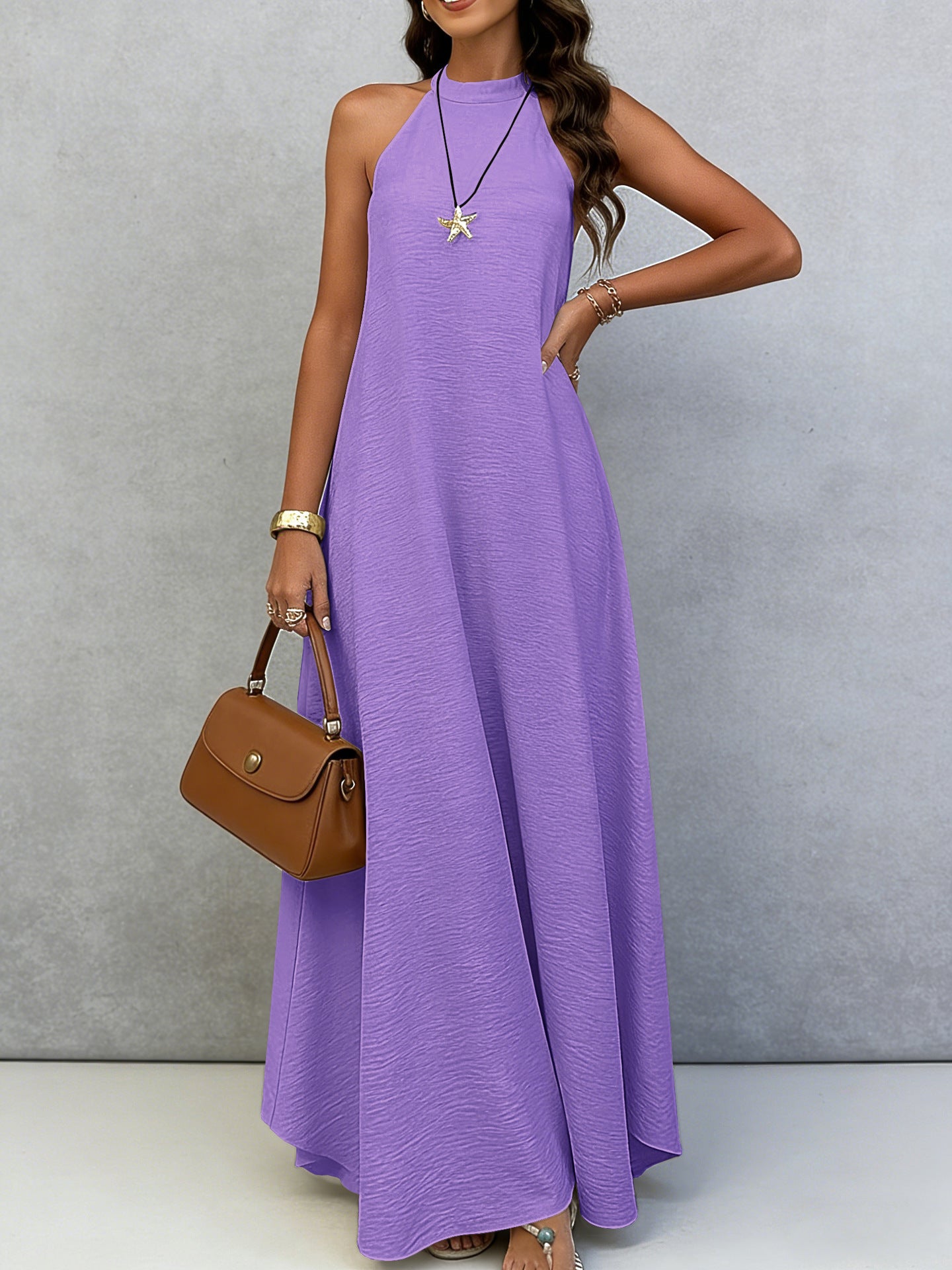 Women's Ice Silk Crinkle Sleeveless Swing Maxi Dress FitiqueFit