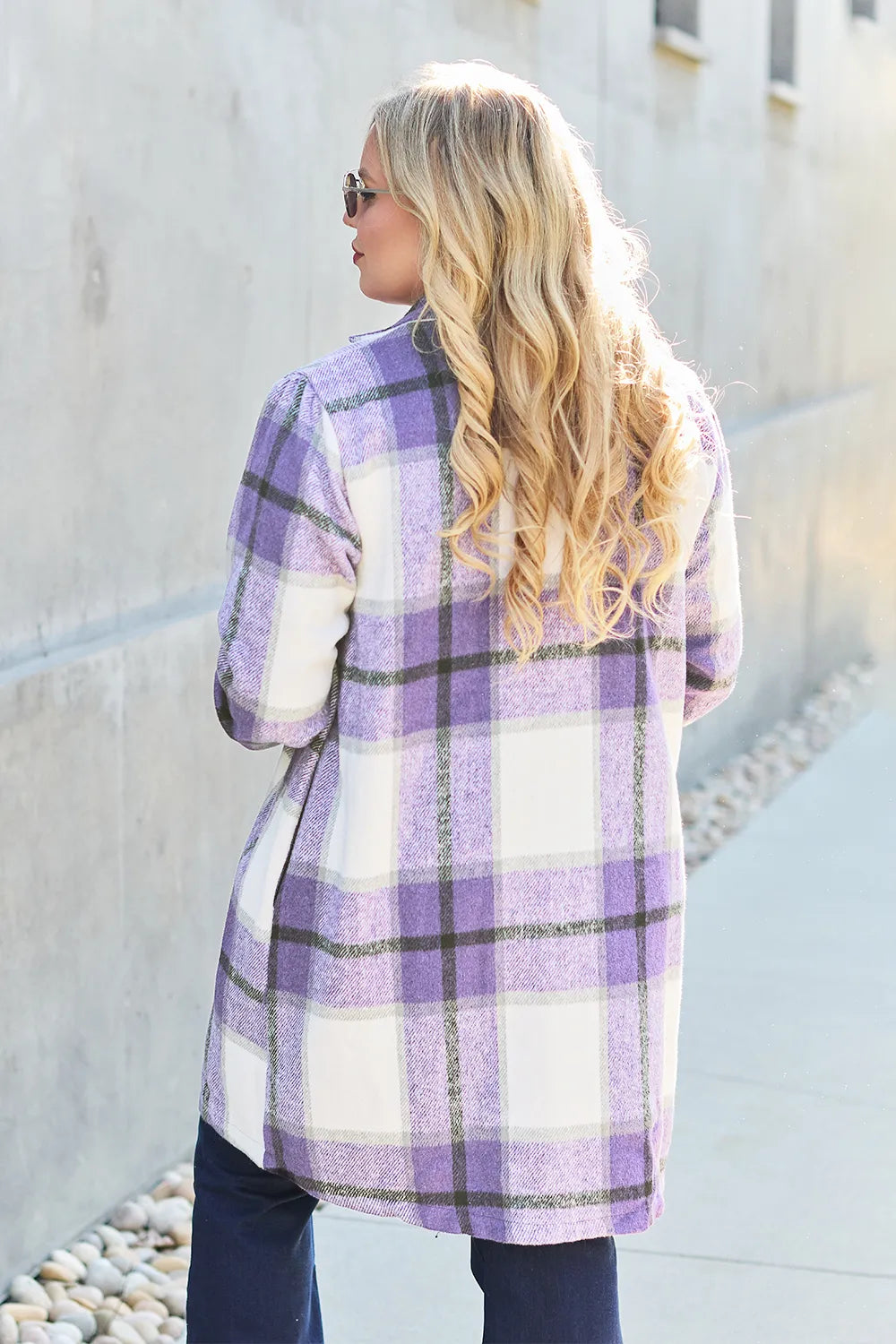 Double Take Full Size Plaid Button Up Lapel Collar Coat West2East Surf