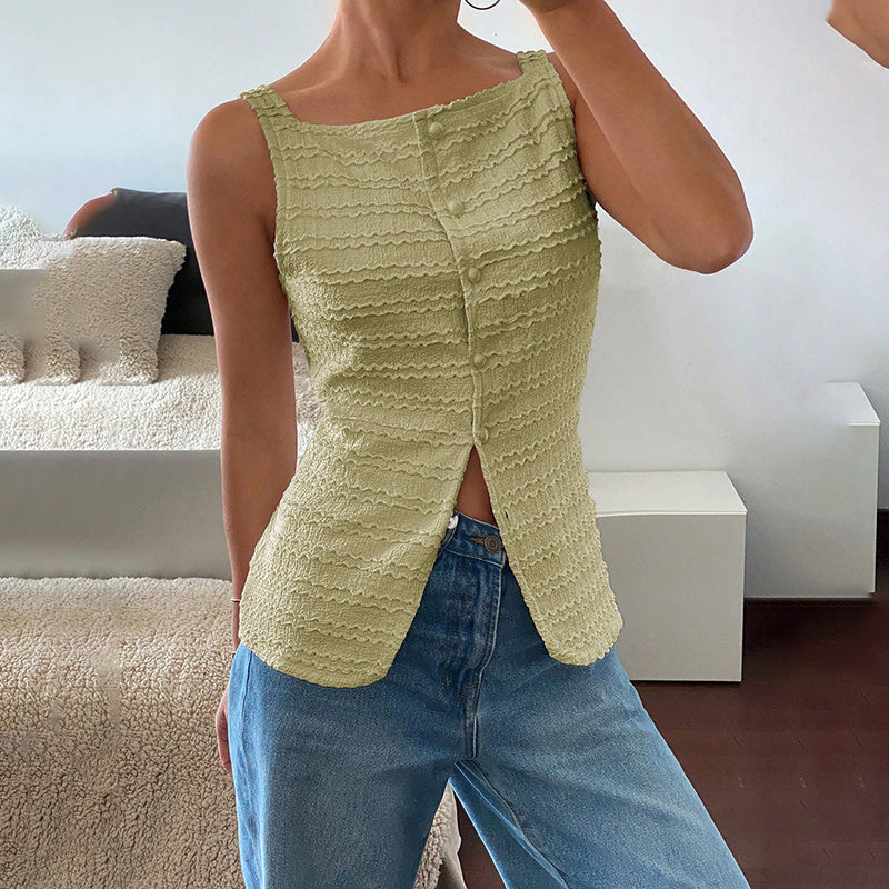 Trendy Square Neck Button Up Vest Top Y2k Going Out Tank Tops FitiqueFit