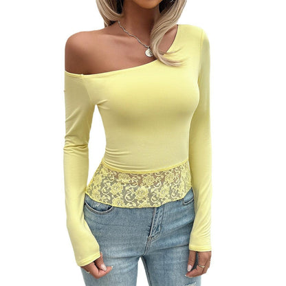 Lace Embrace One Shoulder Top - Sexy Lace Detail Fashion Top for Women Country in My Heart