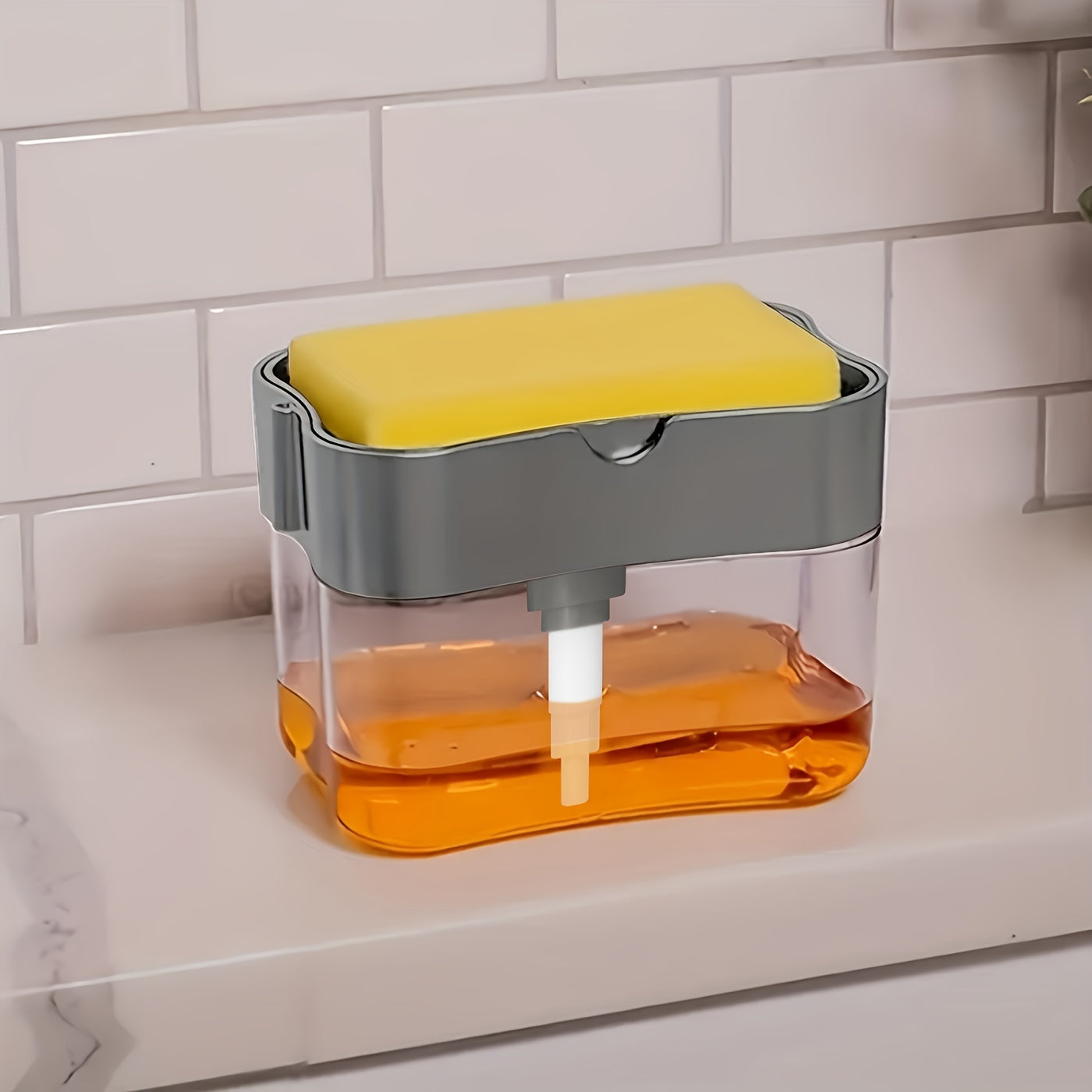 Modern Space-Themed • 1pc ABS Plastic Dish Soap Dispenser • Sponge Holder • Lightweight Square Kitchen Sink Accessory • Hand Wash Only • Solid Color Design NovaCart