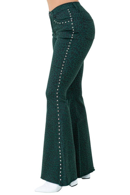 Leopard Studded Bell Bottom Jean Kacee Lillie Boutique