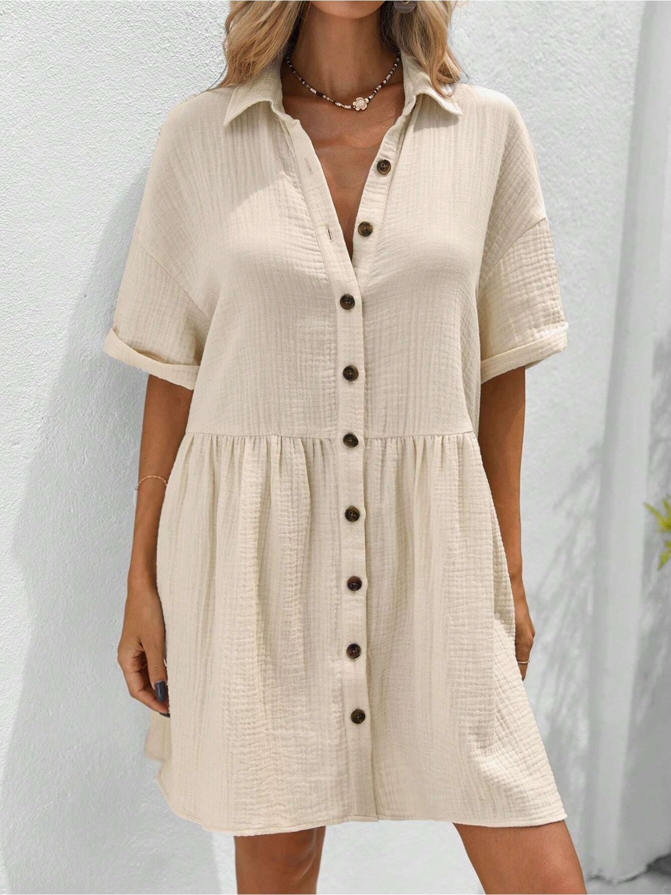 Women’s Ruffle Hem Shirt Dress – Loose Fit Summer Holiday Style FitiqueFit