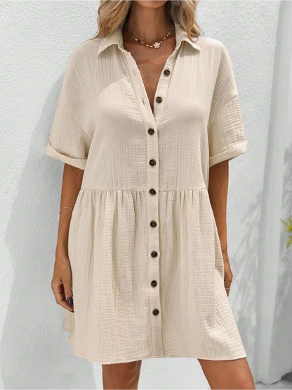 Women’s Ruffle Hem Shirt Dress – Loose Fit Summer Holiday Style FitiqueFit