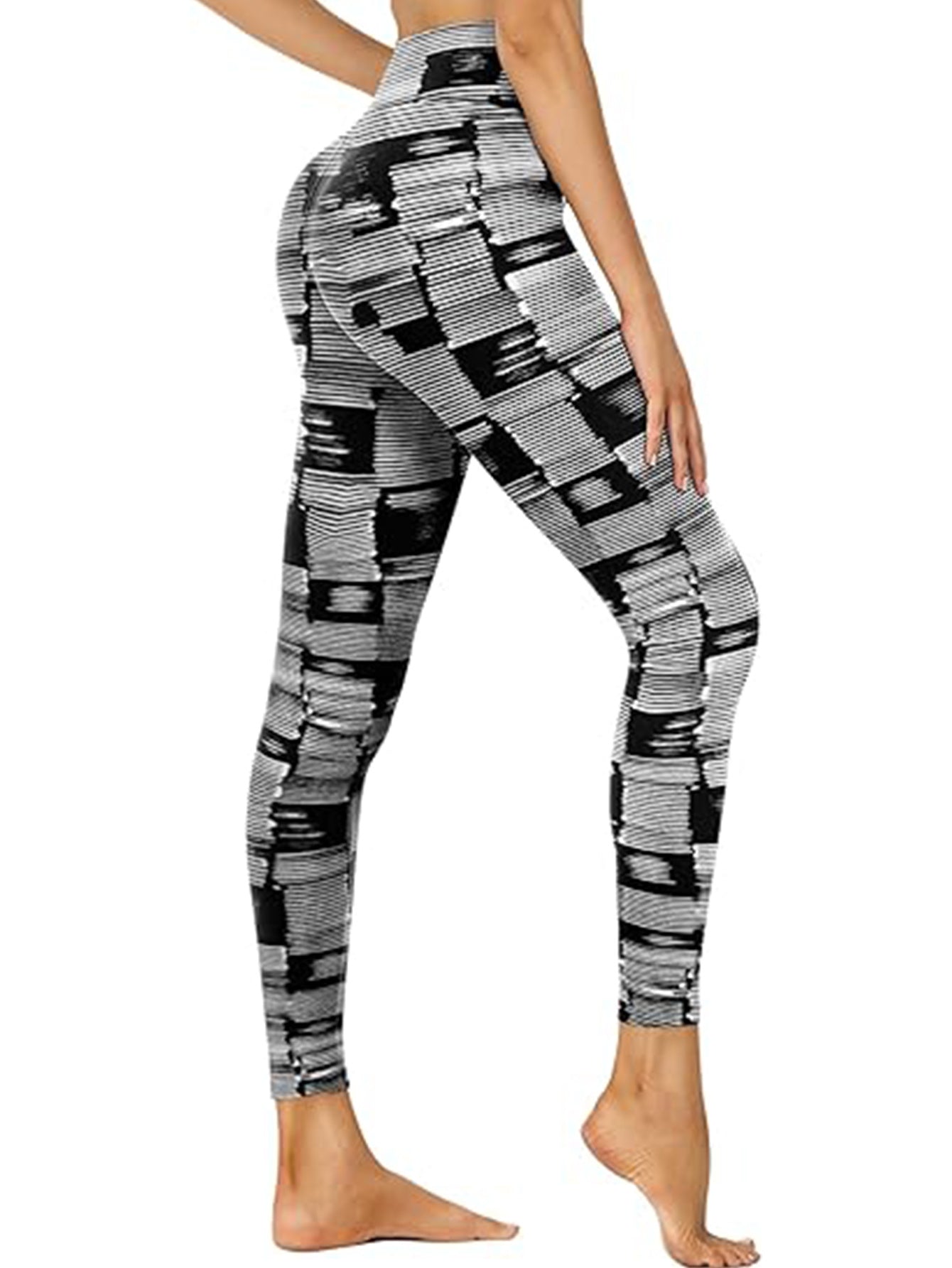 Cropped High-Waisted Leggings – Black & White Barcode Print FitiqueFit