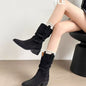 Autumn Western Pleated Short Cowhide Leather Boots for Women FitiqueFit