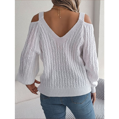 Fried-Dough Twist Off-Shoulder Lantern Sleeve Sweater FitiqueFit