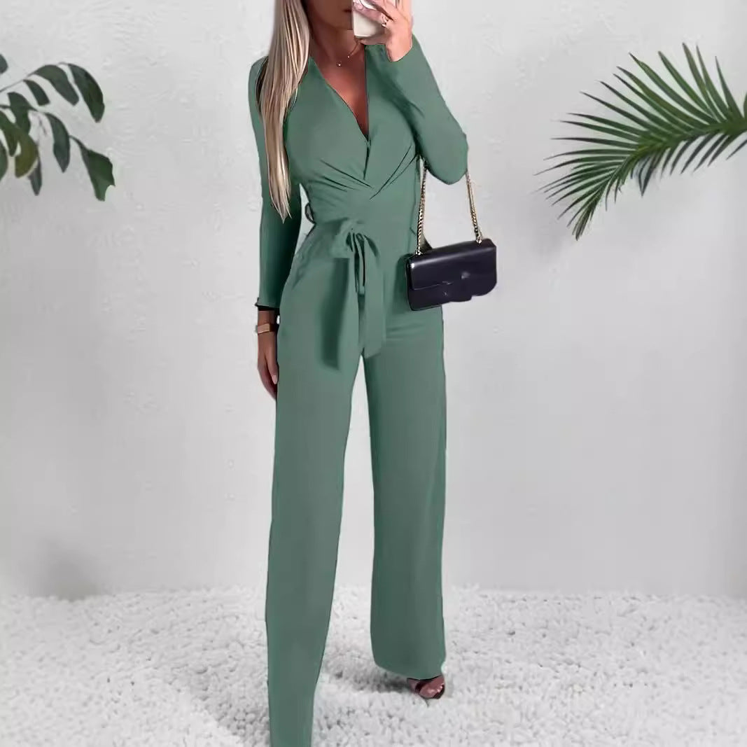 Ladies' Fashionable Slim Fit Sexy V-neck Long Sleeved Slimming Jumpsuit FitiqueFit