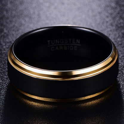 8mm Width Vacuum Plating Golden Edge Black Matte Surface Men's Tungsten Ring USA Size 7-15 NovaCart