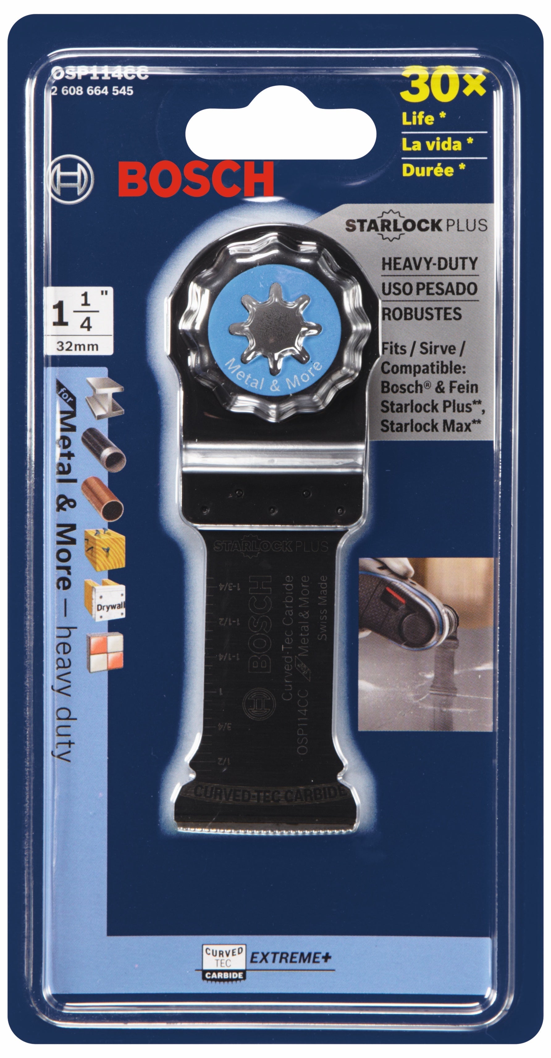 BOSCH OSP114CC 1-1/4 In. StarlockPlus® Oscillating Multi-Tool Curved-Tec Carbide Extreme Plunge Blade VM Hardware
