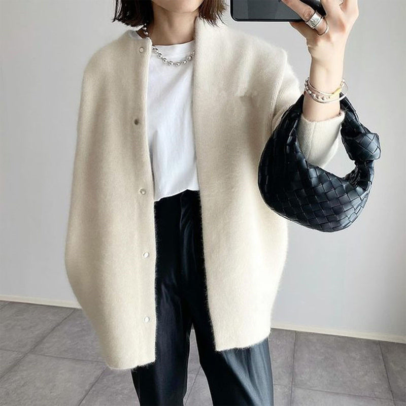 Women’s Wool-Like Oversized Coat — Solid Color, Long Sleeve Button-Up Trench FitiqueFit