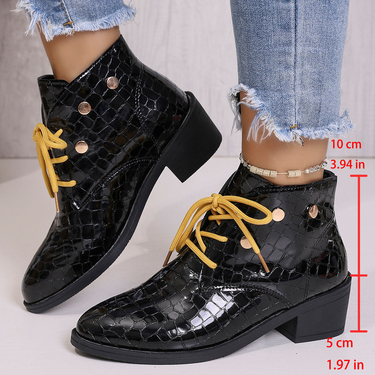 Women's Chunky Heel Pointed-Toe Lace-Up Ankle Boots FitiqueFit
