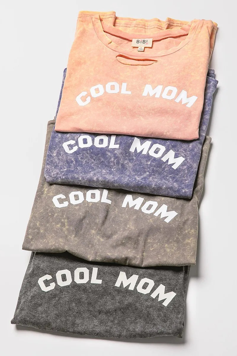 BiBi Washed Laser Cut Detail Cool Mom Print Top New Era Fashion LLc