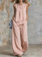 Women's Sleeveless Two-Piece Set – Solid Color Wide-Leg Pants & Top FitiqueFit