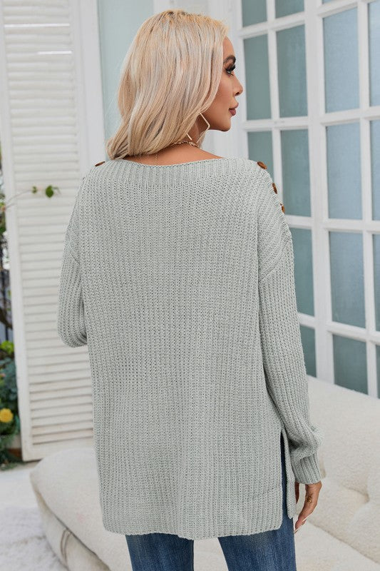 Solid Buttoned Drop Shoulder Sweater Shop Style & More | Fresh Looks, Everyday Deals & Free Shipping