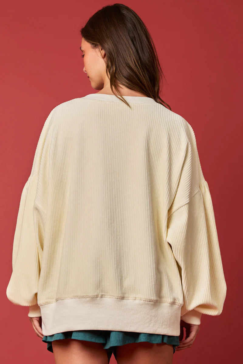 Women’s Christmas Egg Sequined Long-Sleeve Loose Sweatshirt FitiqueFit