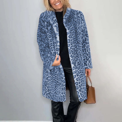 Leopard Print Plush Jacket — Cozy Loose-Fit Mid-Length Outwear FitiqueFit