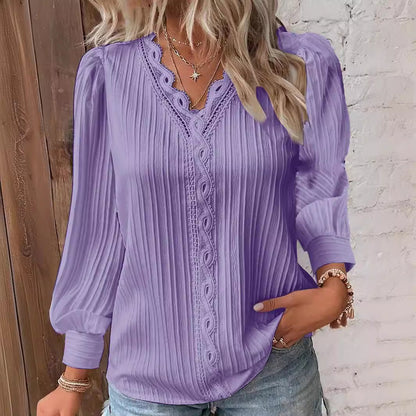 Women’s Lace-Trim V-Neck Blouse FitiqueFit