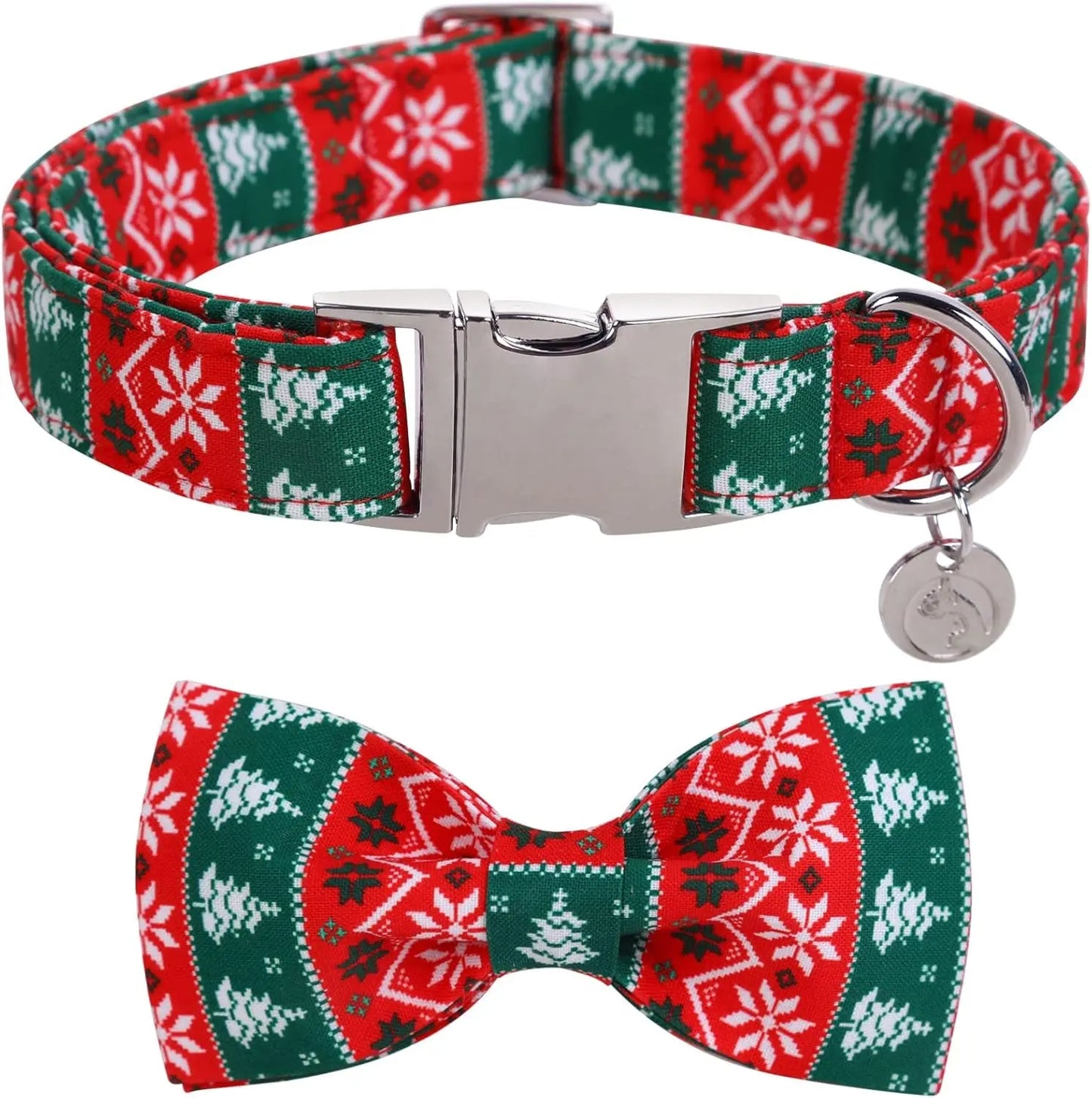 Festive Christmas Dog Collar with Removable Bow Tie - Soft, Durable, and Adjustable Cotton Collar for Small to Large Dogs
