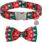 Festive Christmas Dog Collar with Removable Bow Tie - Soft, Durable, and Adjustable Cotton Collar for Small to Large Dogs