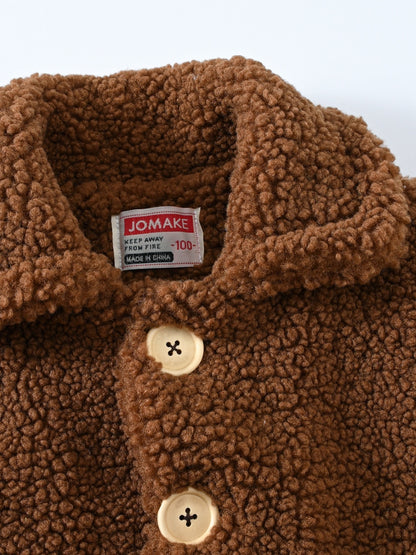 Girls' Lamb Fur Jacket | JOMAKE Korean-Style Lapel Collar, Two-Tone, Warm Windbreaker with Pockets, Lining, Button Closure, Long Sleeves for Winter NovaCart