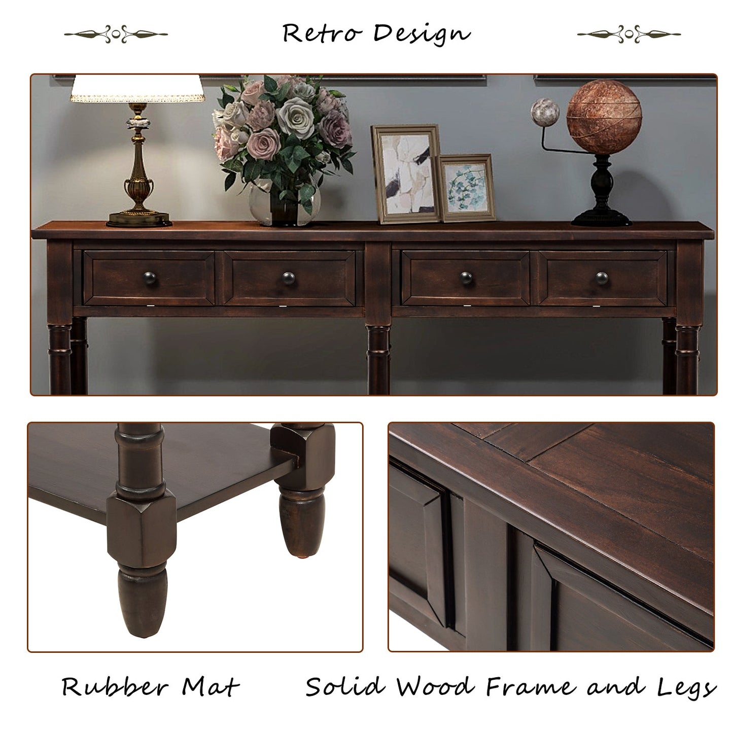 TREXM Console Table Sofa Table Easy Assembly with Two Storage Drawers and Bottom Shelf for Living Room Entryway (Espresso)