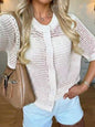Women's Hollow-Out Knit Cardigan – Open Front, Short Sleeve, Solid Color FitiqueFit