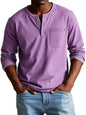Men's V-neck Long-sleeved Pullover Top with Button Design SnagBag