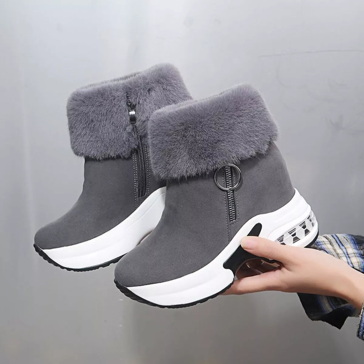 Fuzzy Side Zipper Platform Ankle Boots New Era Fashion LLc