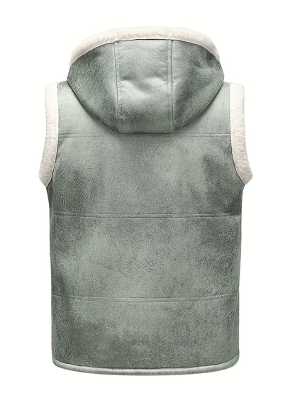 Men's Faux Fur-Lined Hooded Vest, Thickened and -Lined, Fashionable Windproof and Warm Outer Jacket for Men NovaCart