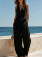 Women's Sleeveless Boat Neck Top & Wide-Leg Pants Two-Piece Set FitiqueFit