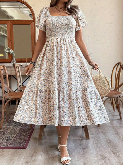 Plus Size Backless Midi Dress – Elegant Pleated Summer Party Dress FitiqueFit