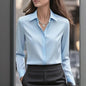 Loose Fit Satin Blouse — V-Neck Long Sleeve Tunic Top for Office & Casual Wear FitiqueFit