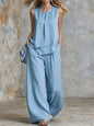 Women's Sleeveless Two-Piece Set – Solid Color Wide-Leg Pants & Top FitiqueFit