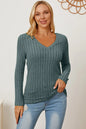 Basic Bae Full Size Ribbed V-Neck Long Sleeve T-Shirt New Era Fashion LLc