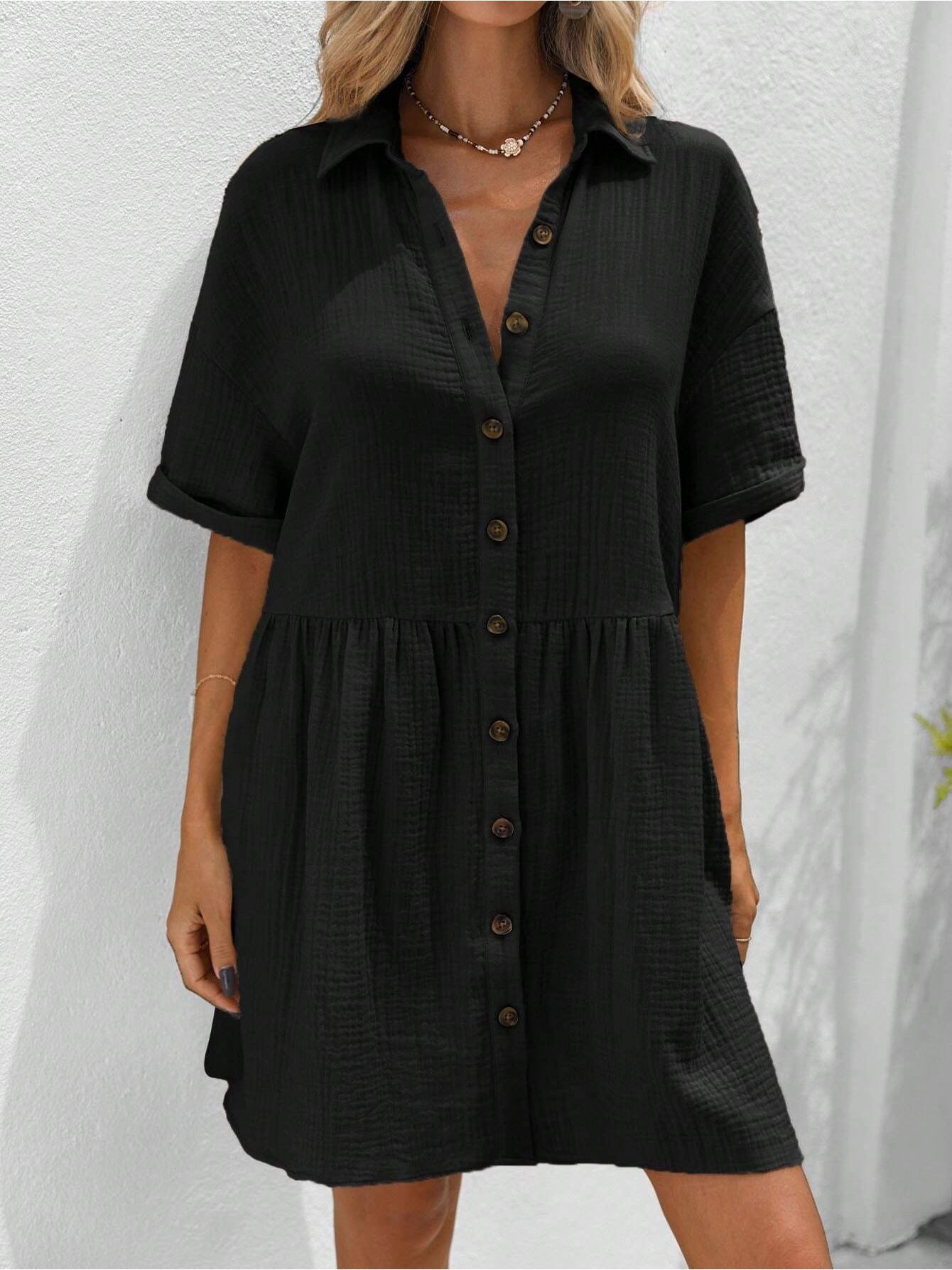 Women’s Ruffle Hem Shirt Dress – Loose Fit Summer Holiday Style FitiqueFit