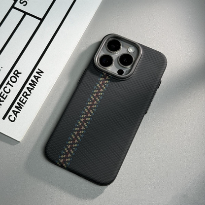 Suitable for iPhone 15 ProMax phone case Kevlar pattern magnetic hard case 14 carbon fiber pattern anti drop protective case