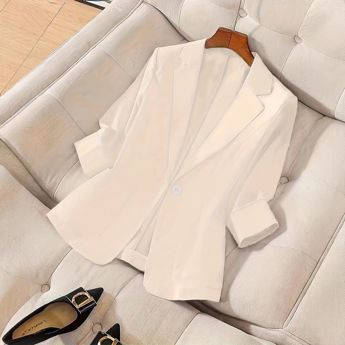 Women's Three-Quarter Sleeve Single-Button Casual Blazer FitiqueFit