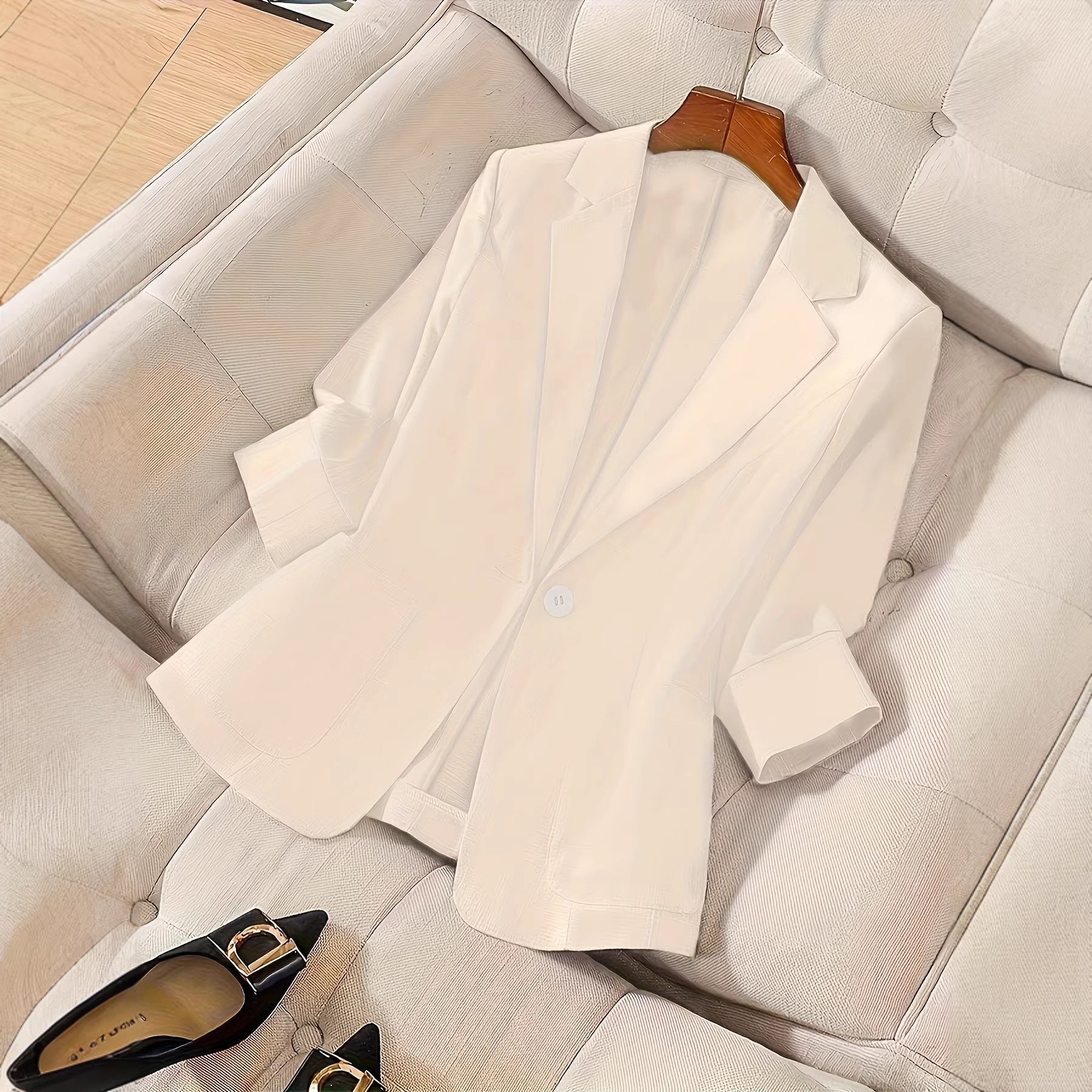 Women's Three-Quarter Sleeve Single-Button Casual Blazer FitiqueFit